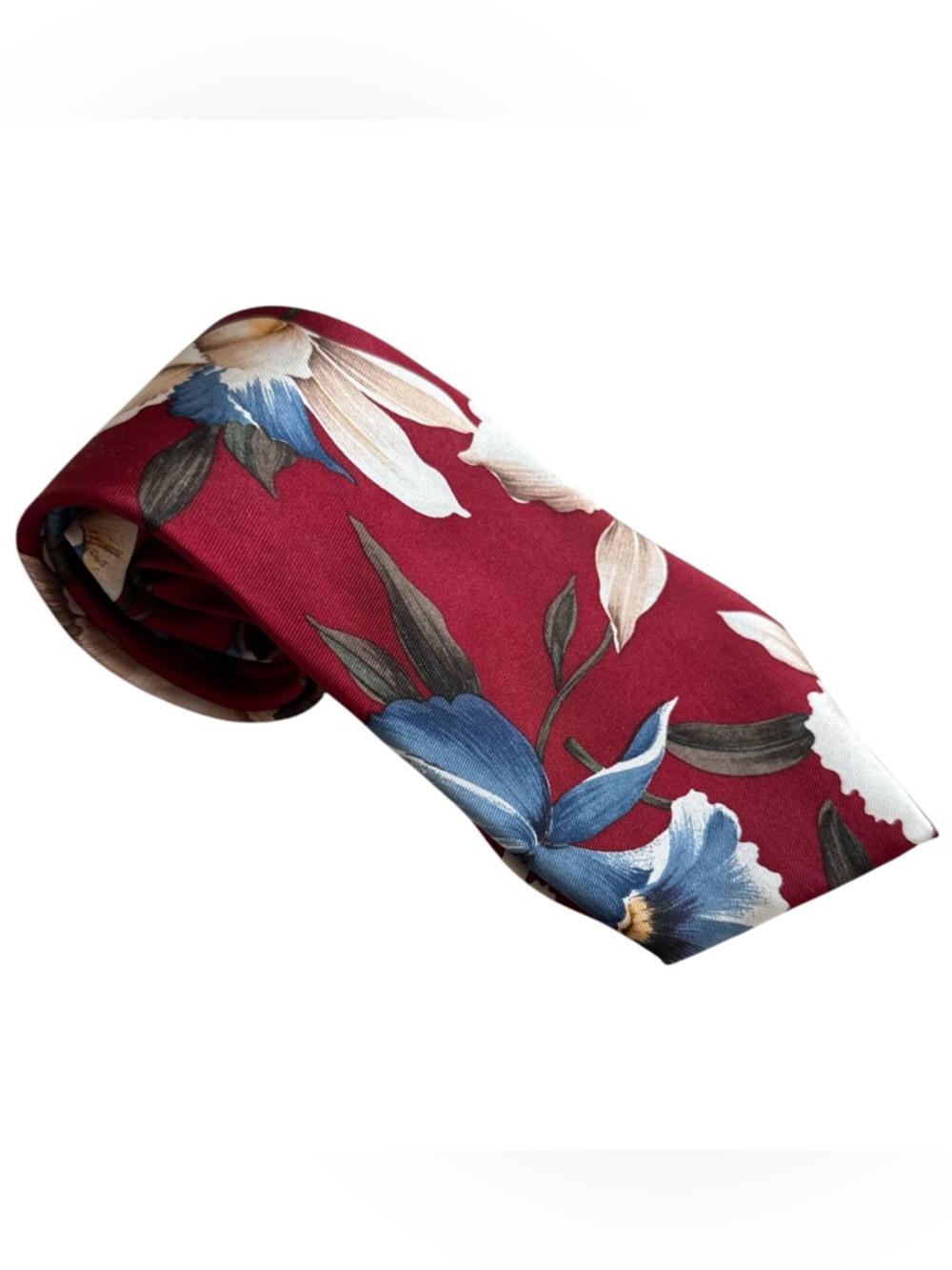 Boston Traders Limited Edition Red Floral Silk Neck Tie Blue White Print Classic